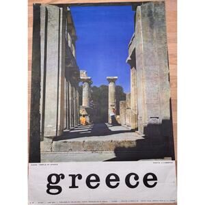Original Vintage Greece Travel Poster Temple of Aphaia 39x27” Aegina Greek 1962